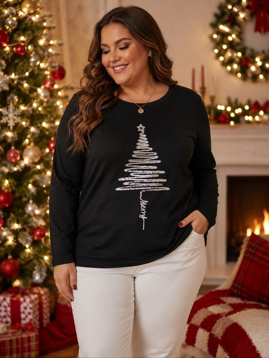 BloomChic Tops - BloomChic NWT Sequin Christmas Tree Long Sleeve Top Size 14/16